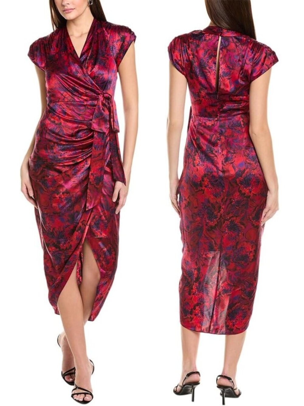 Nwt New $695 Cinq A Sept Gail Floral Print 100% Silk Dress In Dark Red Size 4